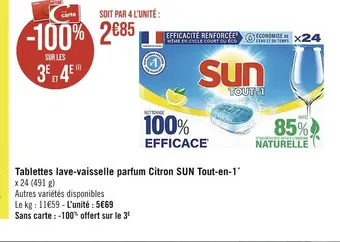 Casino Supermarchés Sun tablettes lave-vaisselle parfum citron tout-en-1 offre