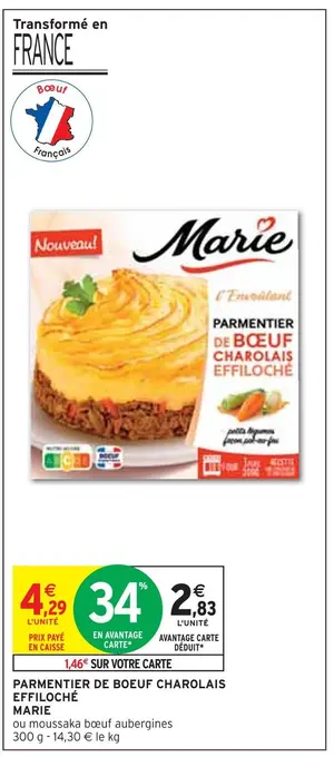 Intermarché Marie parmentier de boeuf charolais effiloché offre