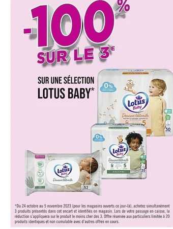 Lotus baby -100% sur le 3e sur une sélection lotus baby