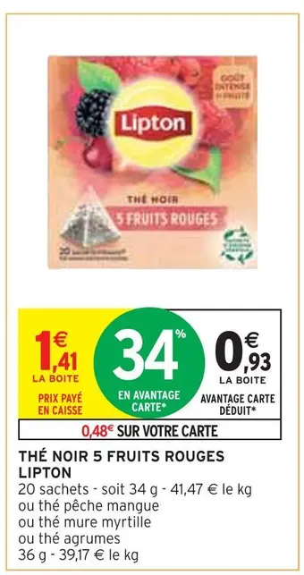 Intermarché Lipton thé noir 5 fruits rouges offre