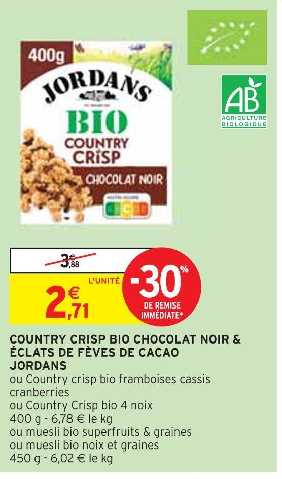 Promo Jordans country crisp bio chocolat noir & éclats de fèves de