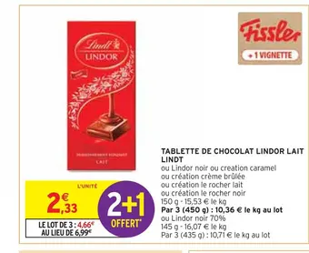 Intermarché Lindt tablette de chocolat lindor lait offre