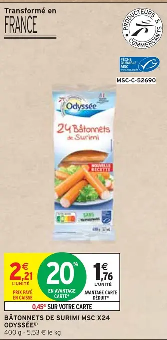 Intermarché Odyssée bâtonnets de surimi msc x24 offre
