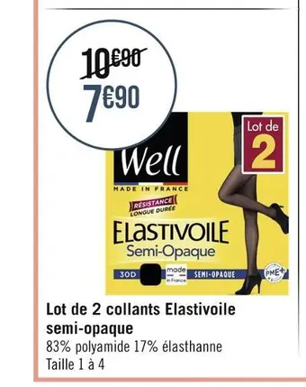 Casino Supermarchés Well lot de 2 collants elastivoile semi-opaque offre