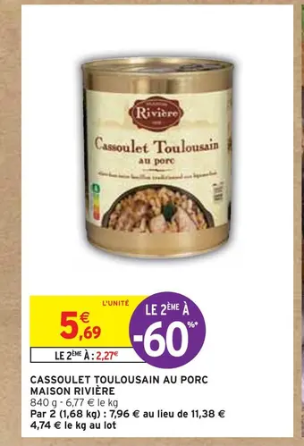 Maison rivière cassoulet toulousain au porc