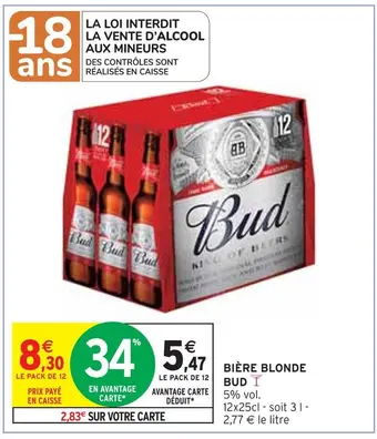 Intermarché Bud bière blonde offre