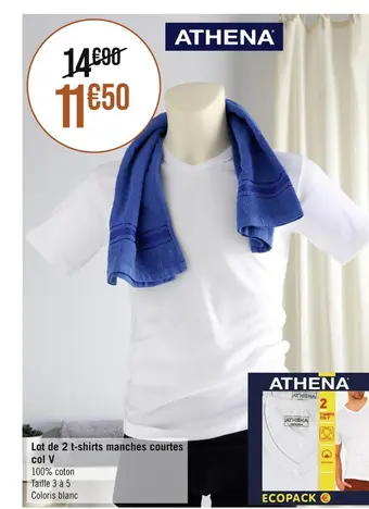Casino Supermarchés Athena lot de 2 t-shirts manches courtes col v offre