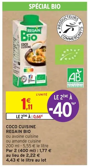 Intermarché Regain coco cuisine bio offre
