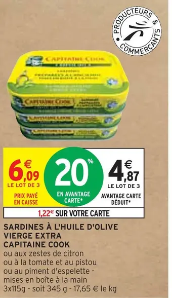 Intermarché Capitaine cook sardines à l'huile d'olive vierge extra offre