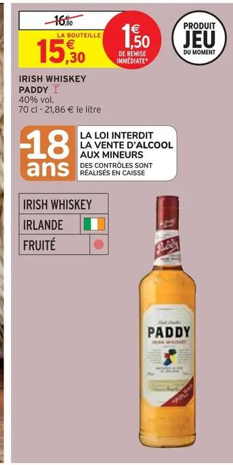 Intermarché Paddy irish whiskey offre