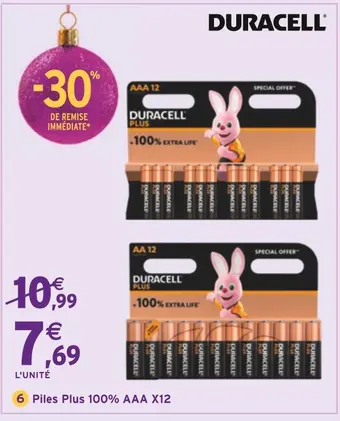 Intermarché Duracell piles plus 100% aaa x12 offre