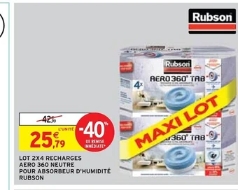 Intermarché Rubson lot 2x4 recharges aero 360 neutre pour absorbeur d'humidité offre