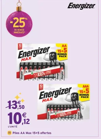 Intermarché Energizer piles aa max 15+5 offertes offre