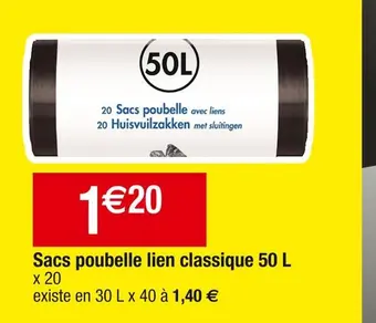 Cora x Carrefour Sacs poubelle lien classique 50 l offre
