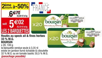 Cora x Carrefour Boursin roulés au speck ail & fines herbes 33 % m.g offre