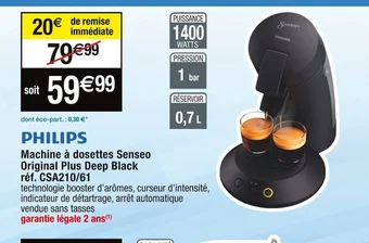 Cora x Carrefour Machine à dosettes Senseo Original Plus Deep Black offre