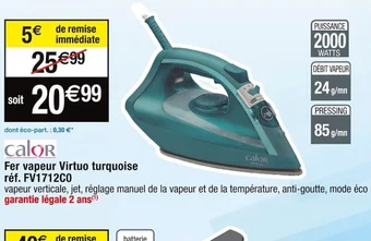 Cora x Carrefour Fer vapeur Virtuo turquoise offre
