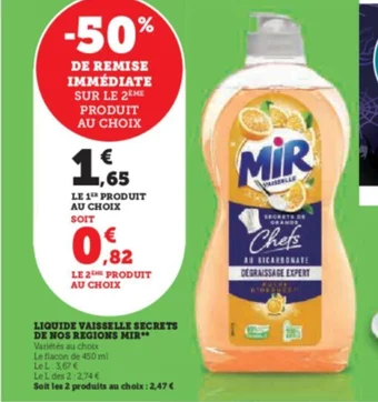 Super U LIQUIDE VAISSELLE SECRETS DE NOS REGIONS MIR offre