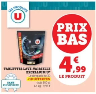 Super U TABLETTES LAVE-VAISSELLE EXCELLIUM U offre
