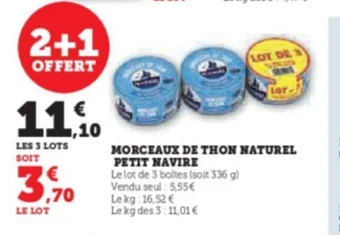 Super U MORCEAUX DE THON NATUREL PETIT NAVIRE offre