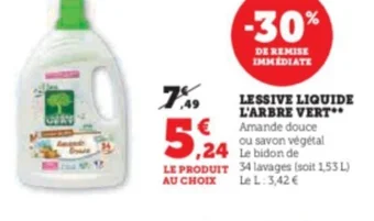 Super U LESSIVE LIQUIDE L'ARBRE VERT offre