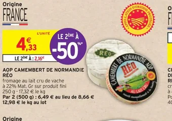 Intermarché AOP CAMEMBERT DE NORMANDIE RÉO offre