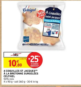 4 COQUILLES ST JACQUES (¹²) À LA BRETONNE SURGELÉES CELTIGEL