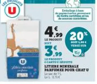 Super U Litiere minerale parfumee pour chat offre