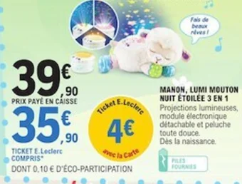 E.Leclerc MANON, LUMI MOUTON NUIT ÉTOILÉE 3 EN 1 offre