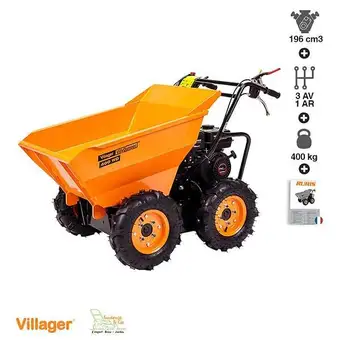 Brico Cash Dumper benne motorisée basculante villager 4100w 196cc charge 400kg vitesse 3 av-1ar offre