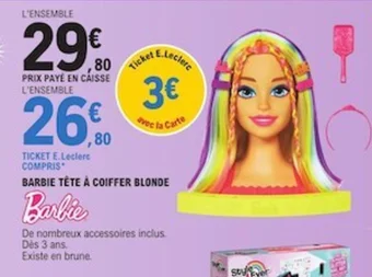E.Leclerc BARBIE TÊTE À COIFFER BLONDE offre
