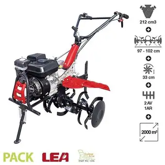 Brico Cash Motoculteur thermique tracté 212cc travail jusqu?à 102cm 2 vitesses av ? 1 ar guidon ajustable lea le42212-97w21 offre