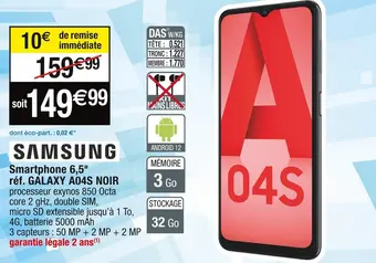 Cora x Carrefour Samsung smartphone 6,5'' réf. galaxy a04s noir offre