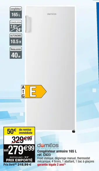 Domeos congélateur armoire 165 l réf. cv23