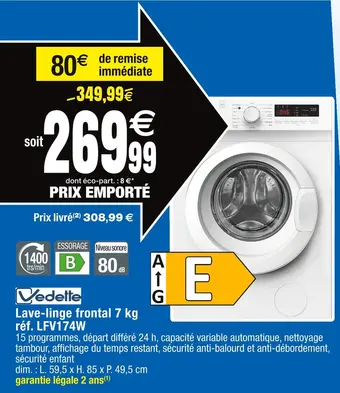 Cora x Carrefour Vedette lave-linge frontal 7 kg réf. lfv174w offre