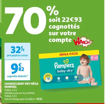 Auchan Supermarché Pampers changes baby dry méga offre