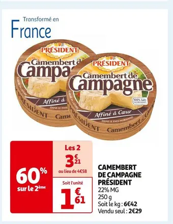 Auchan Supermarché Président camembert de campagne offre
