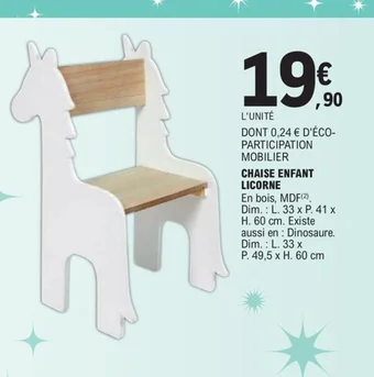 E.Leclerc CHAISE ENFANT LICORNE offre