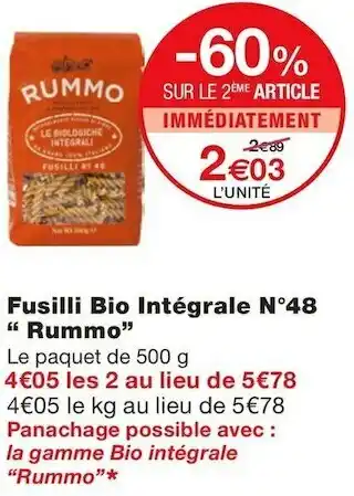 Monoprix Fusilli Bio Intégrale N°48 offre