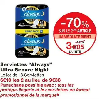 Monoprix Serviettes Ultra Secure Night offre