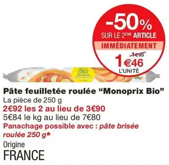 Monoprix Pâte feuilletée roulée offre