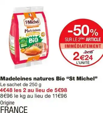 Monoprix Madeleines natures Bio offre
