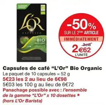 Monoprix Capsules de café Bio Organic offre