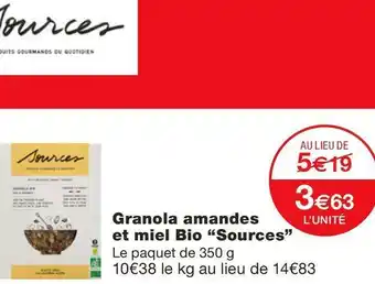 Monoprix Granola amandes et miel Bio “Sources” offre