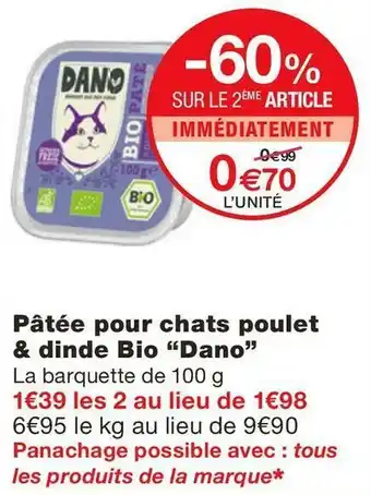Monoprix Pâtée pour chats poulet & dinde Bio offre