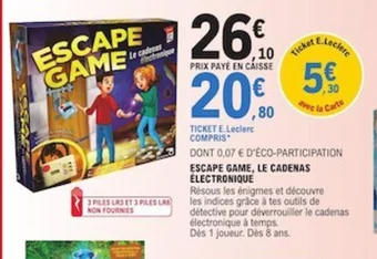 E.Leclerc ESCAPE GAME, LE CADENAS ÉLECTRONIQUE offre