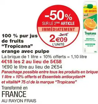 Monoprix 100 % pur jus de fruits orange avec pulpe offre