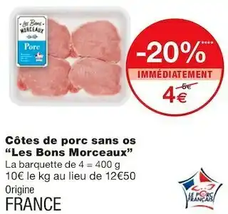 Monoprix Côtes de porc sans os offre