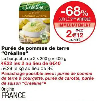 Monoprix Purée de pommes de terre “Créaline” offre