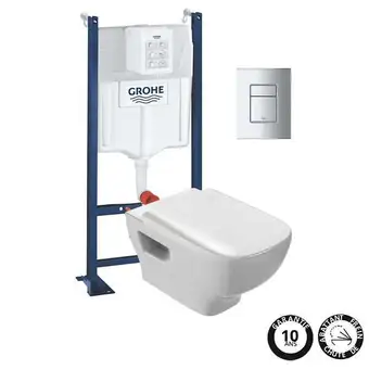 Brico Cash Wc suspendu sans bride jacob delafon struktura + abattant + bâti support + even plaque de commande wc carré chromé offre